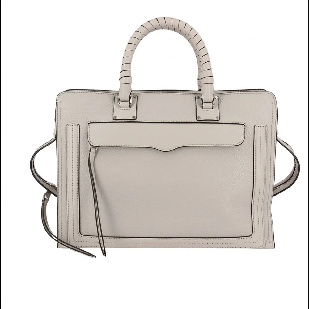 Rebecca Minkoff Bree Large Top Zip Leather Satchel In Putty
